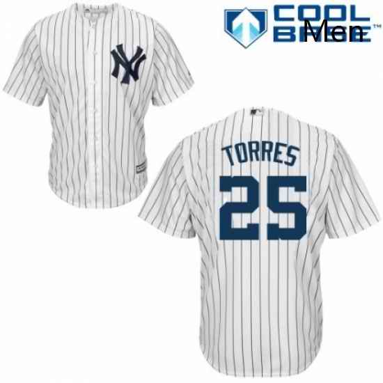 Mens Majestic New York Yankees 25 Gleyber Torres Replica White Home MLB Jersey